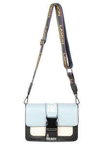 A SUPER CHIC SKY BLUE AND BLACK SLING BAG