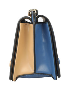 CONTRASTING  BLUE AND TAN SHADED SLING BAG
