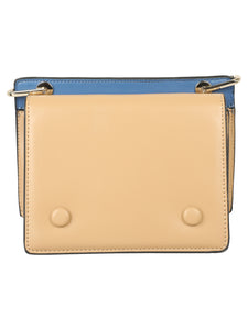 CONTRASTING  BLUE AND TAN SHADED SLING BAG