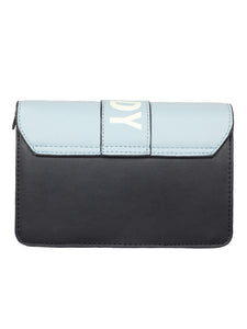A SUPER CHIC SKY BLUE AND BLACK SLING BAG