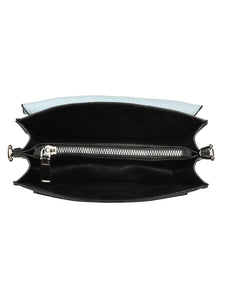 A SUPER CHIC SKY BLUE AND BLACK SLING BAG
