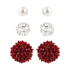 SET OF 3 STUDS BURGUNDY