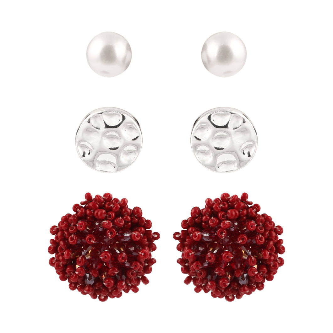 SET OF 3 STUDS BURGUNDY