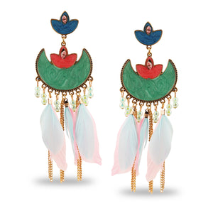 MULTICOLORED TURKISH ENAMELLED EARRINGS WITH FEATHERS