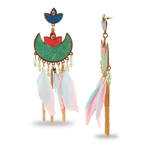 MULTICOLORED TURKISH ENAMELLED EARRINGS WITH FEATHERS