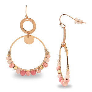 GOLD RING SHAPED EARRINGS EMBELLISHED WITH PINK BEADS