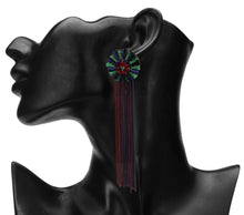 Load image into Gallery viewer, METAL TASSEL, FLORAL STUD, LONG EARRINGS
