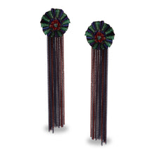 Load image into Gallery viewer, METAL TASSEL, FLORAL STUD, LONG EARRINGS