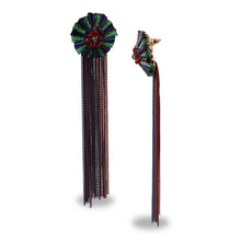 Load image into Gallery viewer, METAL TASSEL, FLORAL STUD, LONG EARRINGS