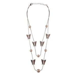 MULTILAYERED SILVER BUTTERFLY NECKLACE