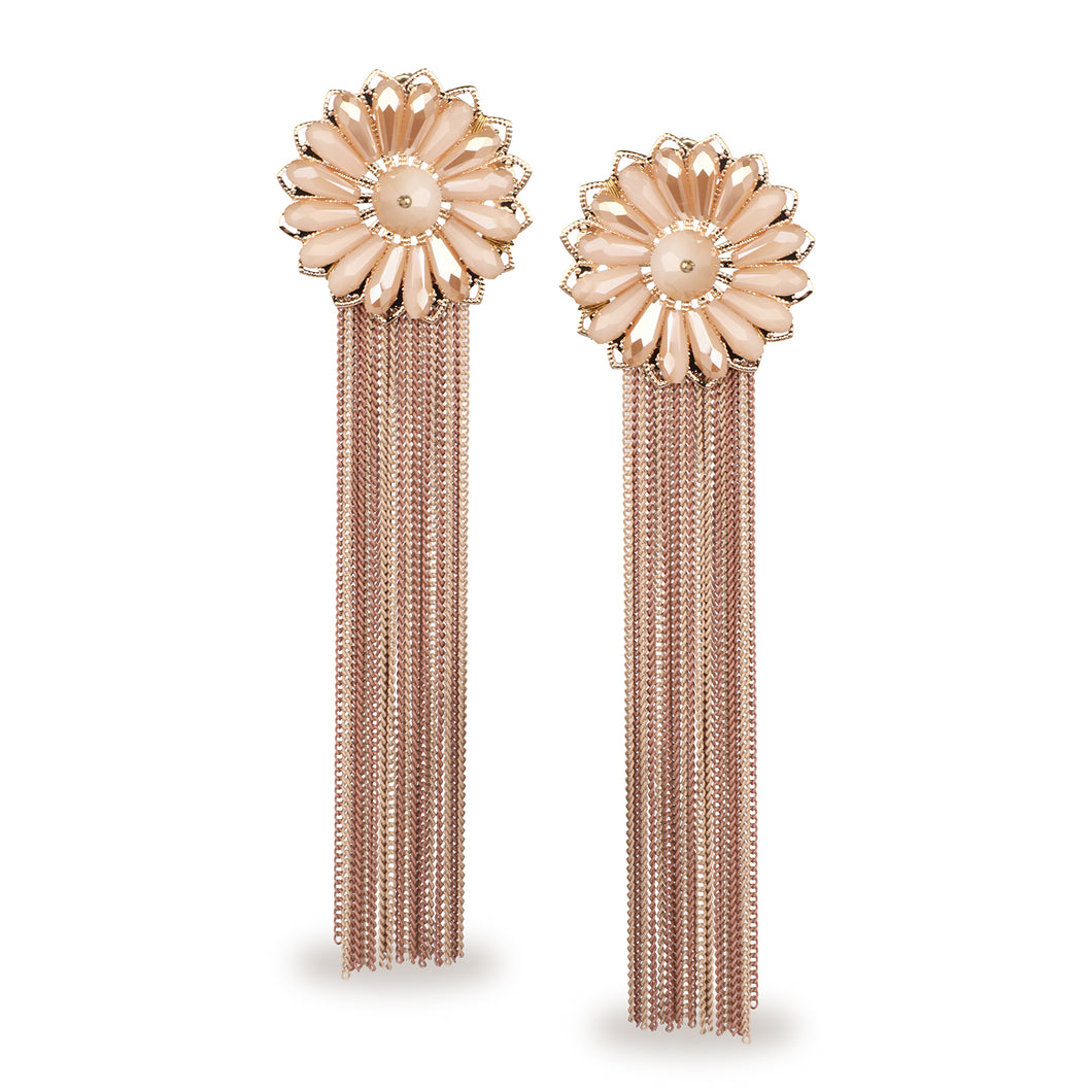 FLORAL METAL TASSEL PEACH LONG DESIGNER EARRINGS