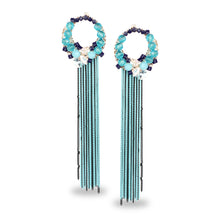 Load image into Gallery viewer, TURQUOISE METAL TASSEL EMBELLISHED LONG DESIGNER EARRINGS