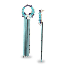 Load image into Gallery viewer, TURQUOISE METAL TASSEL EMBELLISHED LONG DESIGNER EARRINGS