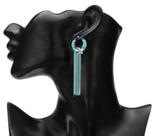 Load image into Gallery viewer, TURQUOISE METAL TASSEL EMBELLISHED LONG DESIGNER EARRINGS