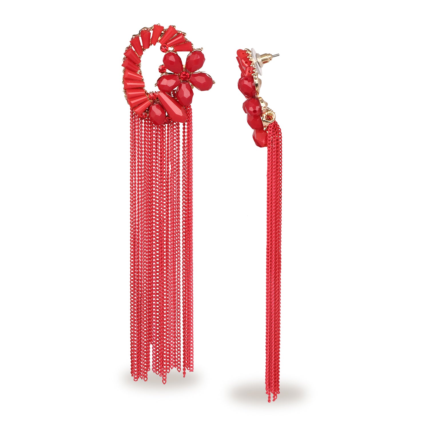 TBOP EARRING THE BEST OF PLANET SIMPLE & STYLISH red bridal diamond long  tassel earrings in red color : Amazon.in: Fashion