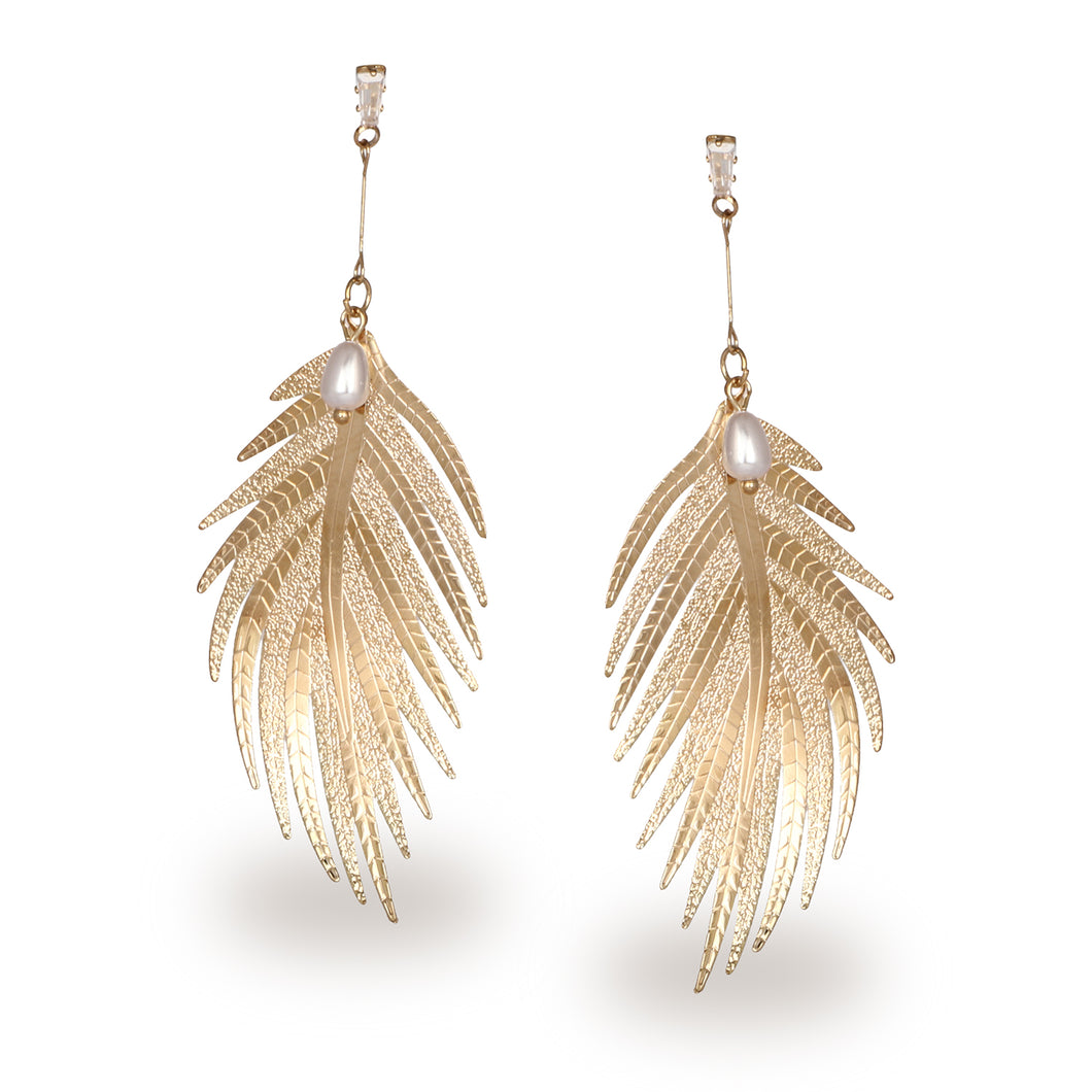 GOLDEN LEAF DESIGNER PARTY EARRINGS