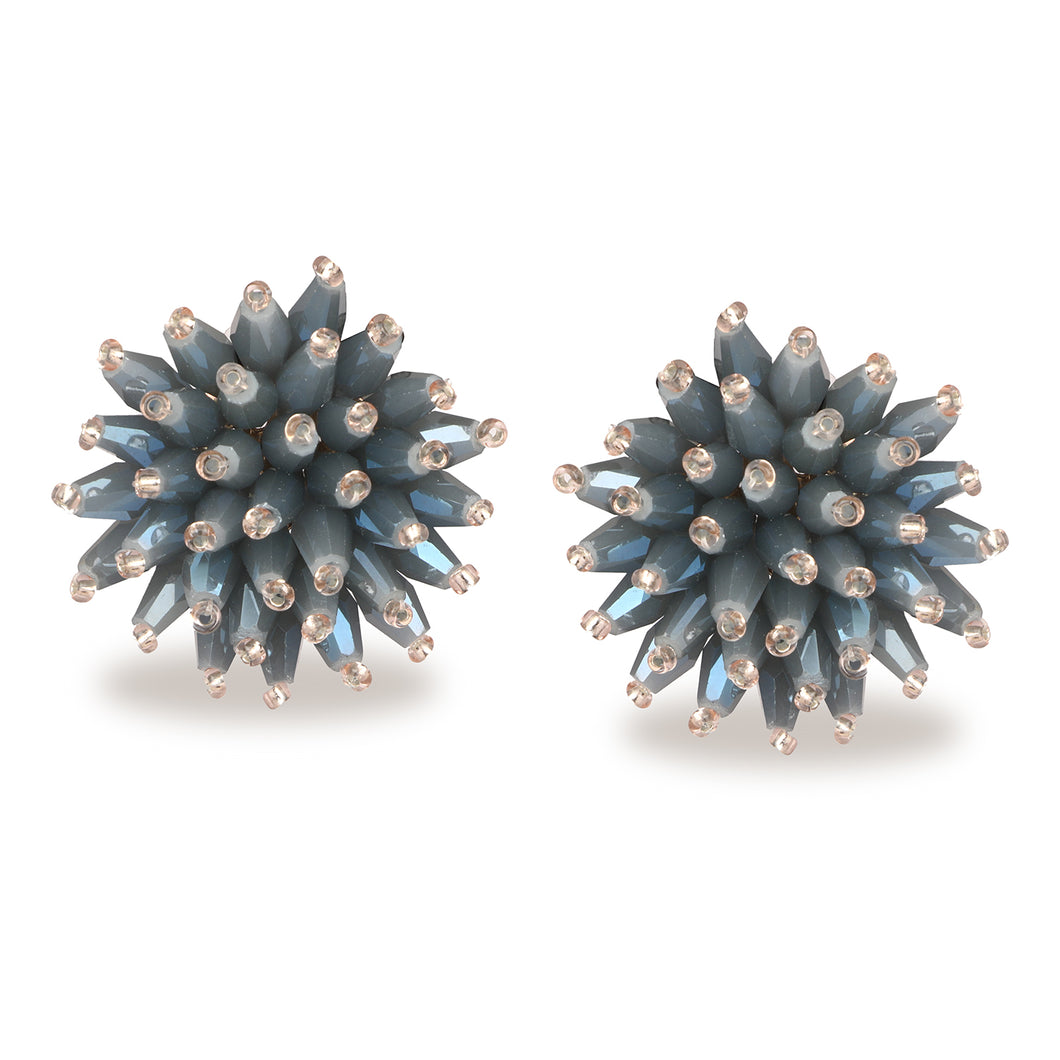 FLORAL SMOKY BLUE SPARKLING STUD EARRINGS SET OF 3 PAIR