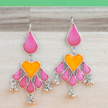 Load image into Gallery viewer, Silver Long Earings | Ethnic | Minakari | Pink | Orange | Danglers