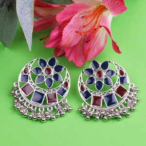 Ethnic | Silver Chand Ballies | Green | Red | Minakari Design | Flower