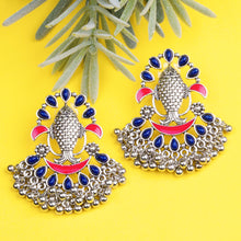 Load image into Gallery viewer, Silver Earing | Multicolor | Minakari | Chand Ballies | Ghungroo | Pink