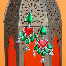 Load image into Gallery viewer, Silver Long Earings | Ethnic | Minakari | Green | Red | Danglers