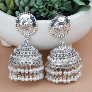 Silver Earings | Pearls | Jhumka | White