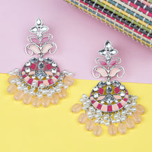 Load image into Gallery viewer, Ethnic | Gold Plated Long Earings | Kundan | Chand Ballies | Pearl | Peach | Pink
