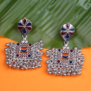Silver Earings | Minakari | Multicolor | Ghungroo| Hanging| Maroon