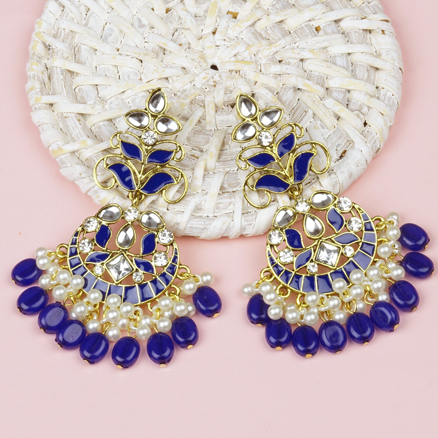 Buy Blue Kundan Meenakari Dangler Earrings by Dugran By Dugristyle Online  at Aza Fashions.