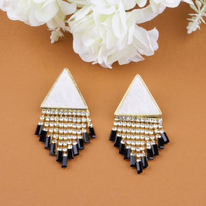 Golden Long Earings | CZ Stones | Danglers | White