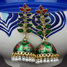 Load image into Gallery viewer, Golden Long Earings | Minakari | Multicolor |  Jhumka | Pearl | Green