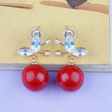 Load image into Gallery viewer, Gold Earings | Bead | Red | CZ Stones