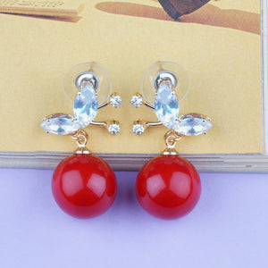 Gold Earings | Bead | Red | CZ Stones