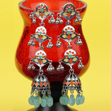 Load image into Gallery viewer, Silver Long Earing | Multi Color | Minakari | 3 Layered | Jhumka