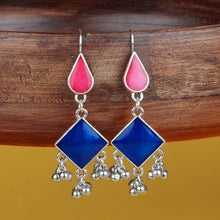 Load image into Gallery viewer, Silver Long Earings | Ethnic | Minakari | Blue | Pink | Hooks