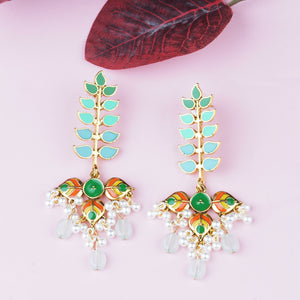 Gold Long Earings | Multicolor | Minakari | Pearl | Aqua