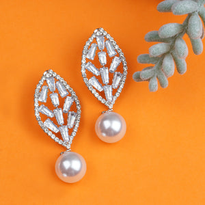 Silver Long Earing | CZ Stones | Pearl | Danglers