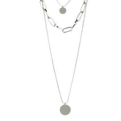 3 LAYER SILVER CHARM NECKLACE