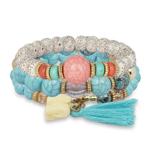 Load image into Gallery viewer, 3 LAYERED TURQUOISE MULTICOLORED BRACELET WITH TASSEL AND CHARM