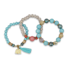 Load image into Gallery viewer, 3 LAYERED TURQUOISE MULTICOLORED BRACELET WITH TASSEL AND CHARM