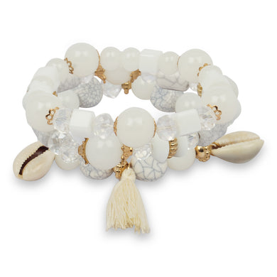 3 LAYERED WHITE BRACELET WITH TASSEL