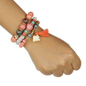 PINK AND MULTICOLORED 3 LAYERED BEADED BRACELET