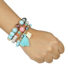 Load image into Gallery viewer, 3 LAYERED TURQUOISE MULTICOLORED BRACELET WITH TASSEL AND CHARM