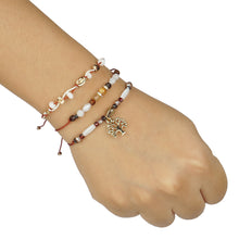 Load image into Gallery viewer, BROWN 3 LAYERED BRACELET WITH FLOWER CHARM