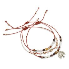 Load image into Gallery viewer, BROWN 3 LAYERED BRACELET WITH FLOWER CHARM