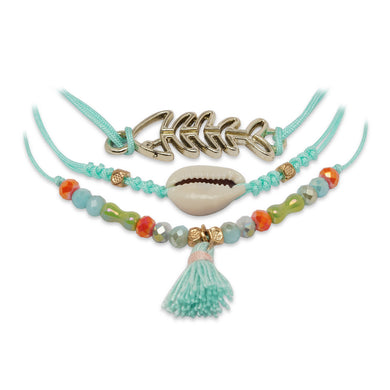 TURQUOISE 3 LAYERED BRACELET WITH FISH CHARM