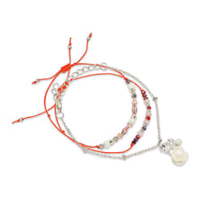 Load image into Gallery viewer, RED 3 LAYERED BRACELET WITH FLOWER CHARM