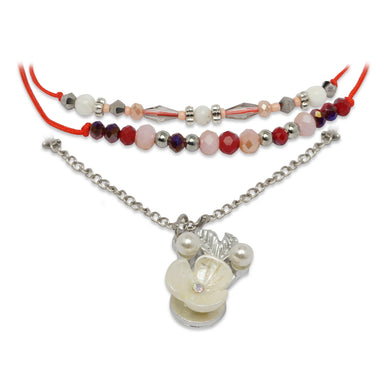 RED 3 LAYERED BRACELET WITH FLOWER CHARM