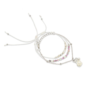 3 LAYERED WHITE BEADED BRACELET WITH FLOWER CHARM