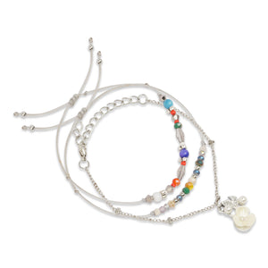 3 LAYERED MULTICOLORED BEADED BRACELET WITH FLOWER CHARM